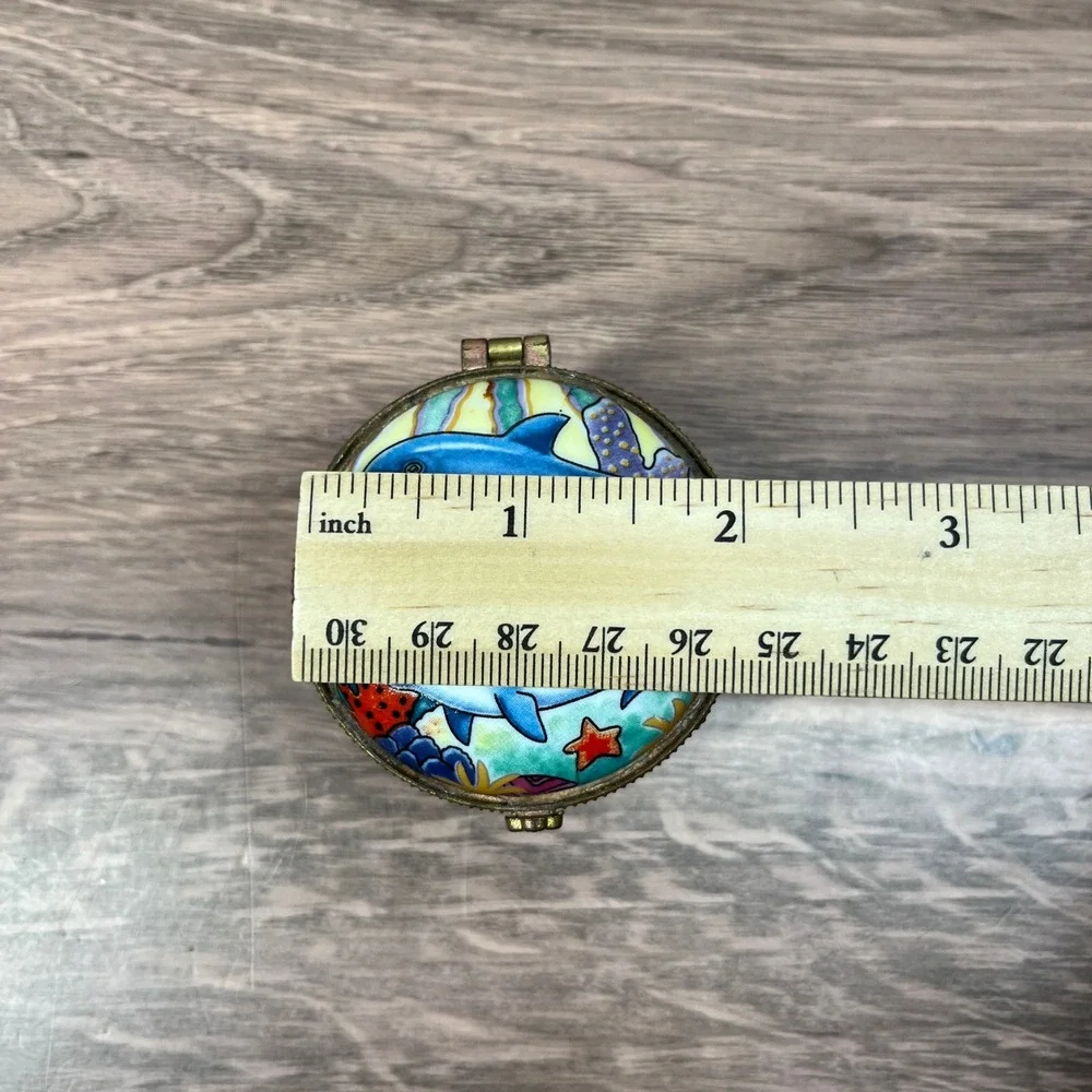 Santa Barbara Dolphin Trinket Box Small Multicolor Porcelain Coastal Souvenir 2" - Picture 8 of 8